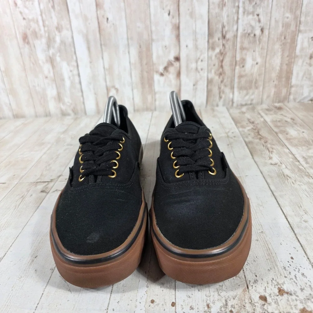 Vans Authentic Black Gum Sole Gold‎ Eyelets Mens 9.5 Sneakers Low Top Canvas